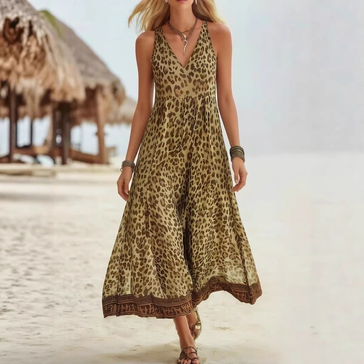 💝💝Women's retro leopard print midi dress
