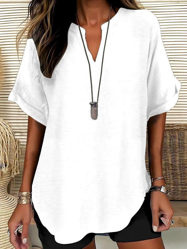 🔥🔥🔥Limited time sale Atasia - Soft-Touch Notched-Neck Blouse