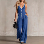 🌷Women's V-Neck Backless Wide-Leg Jumpsuit – High Waist Casual