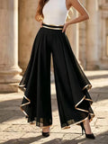 🌷🌷Elegant Gold Trim Wide Leg Chiffon Pants
