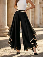 🌷🌷Elegant Gold Trim Wide Leg Chiffon Pants