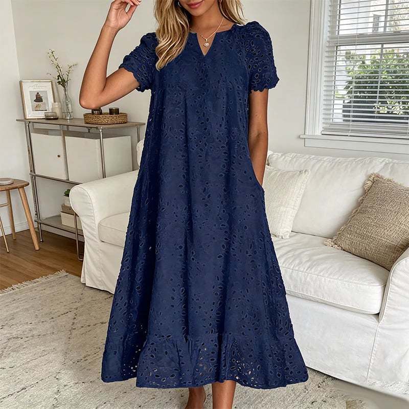🌿🌿Today 49% off🔥2026 White Eyelet Summer Dress with V-Neck – Airy Women's Dress for Garden Parties & Weddings