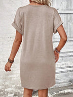 🌷🌷Francesca Quarter Button V-Neck Short Sleeve Dress