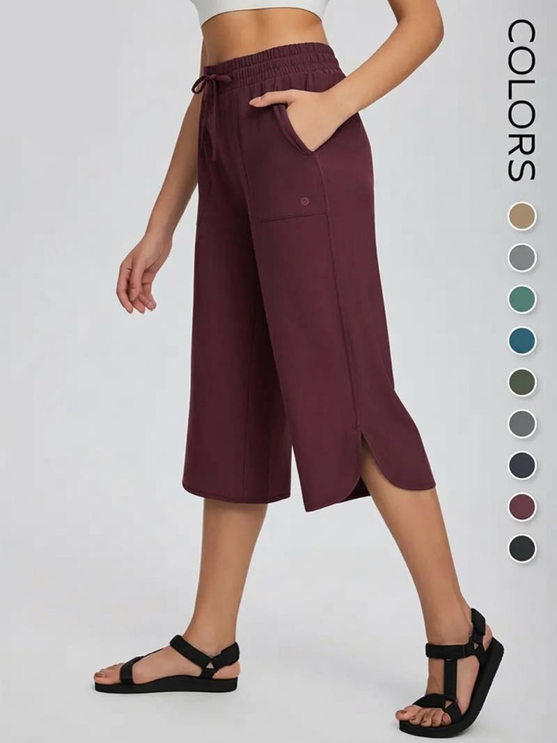 🌷 Women's Wide Leg Yoga Capris – High Waisted with Pockets, Quick Dry, Lightweight, UPF 50+ Sun Protection – Loose Comfy for Hiking, Gym, Travel & Outdoor Workout ☀️