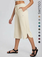 🌷 Women's Wide Leg Yoga Capris – High Waisted with Pockets, Quick Dry, Lightweight, UPF 50+ Sun Protection – Loose Comfy for Hiking, Gym, Travel & Outdoor Workout ☀️