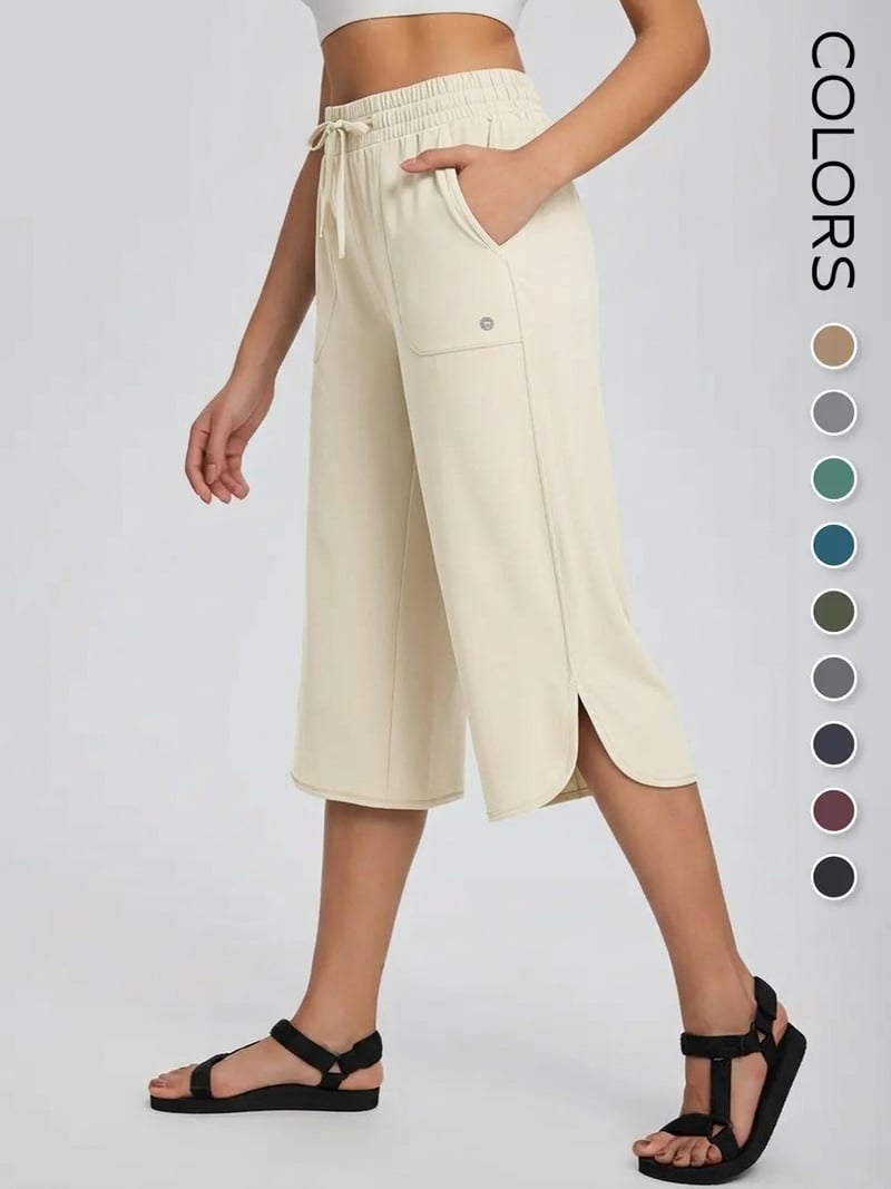 🌷 Women's Wide Leg Yoga Capris – High Waisted with Pockets, Quick Dry, Lightweight, UPF 50+ Sun Protection – Loose Comfy for Hiking, Gym, Travel & Outdoor Workout ☀️