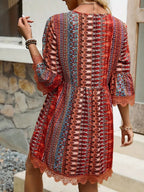 🌷🌷Lace Trim Printed V-Neck 3/4 Sleeve Dress(S-5XL)
