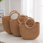 🌷Women woven summer beach half moon shoulder bags vintage