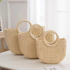 🌷Women woven summer beach half moon shoulder bags vintage