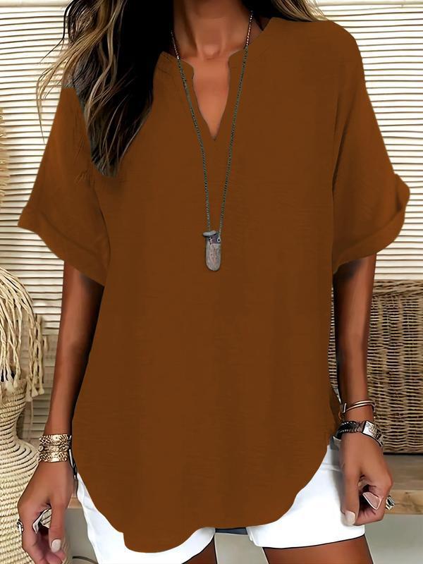 🔥🔥🔥Limited time sale Atasia - Soft-Touch Notched-Neck Blouse