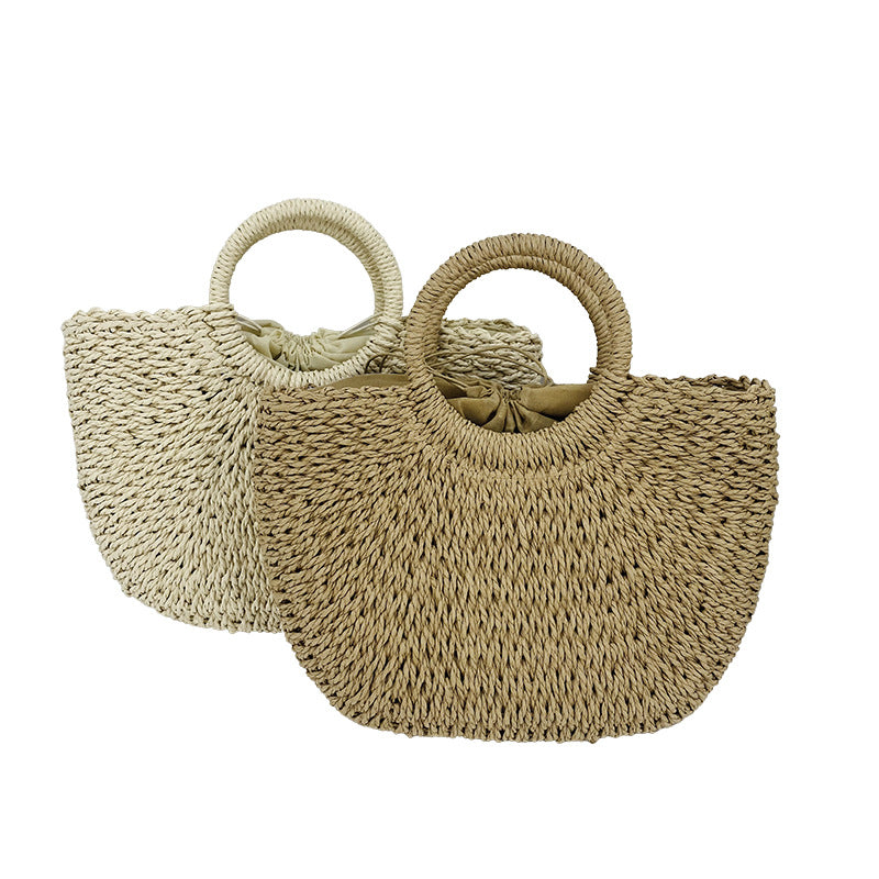 🌷Women woven summer beach half moon shoulder bags vintage