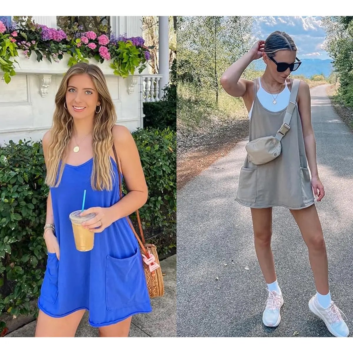 💝💝 Women's Summer Sleeveless Mini Dress with Built-in Shorts V Neck Spaghetti Straps Athletic Shorts Tennis Dress with Pockets