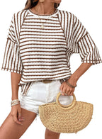🔥🔥Womens Summer Tops Oversized Tshirts for Women Striped Color Block Short Sleeve T Shirts Crewneck Casual Tee Blouses