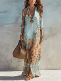 🌿🌿Last day 50%OFF Baroque Style Floral Blue Chiffon Maxi Dress