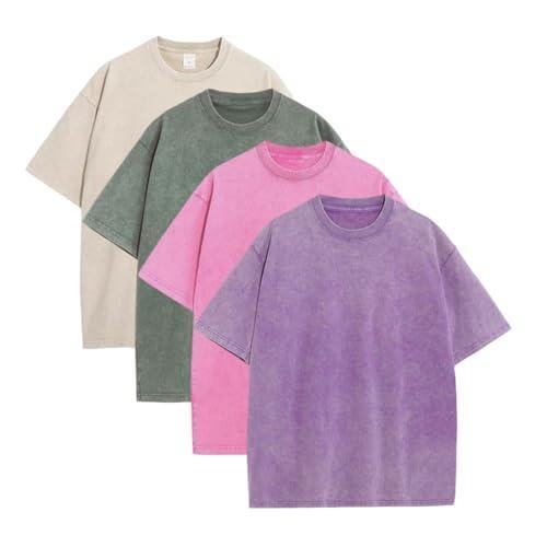 💚💚4 Pack Oversized Tshirts for Men Gym Vintage Heavyweight T Shirts Cotton Workout Acid Wash Baggy Tees
