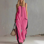 🌷Loose Sleeveless Contrast Color Pockets Zipper V-Neck Jumpsuits