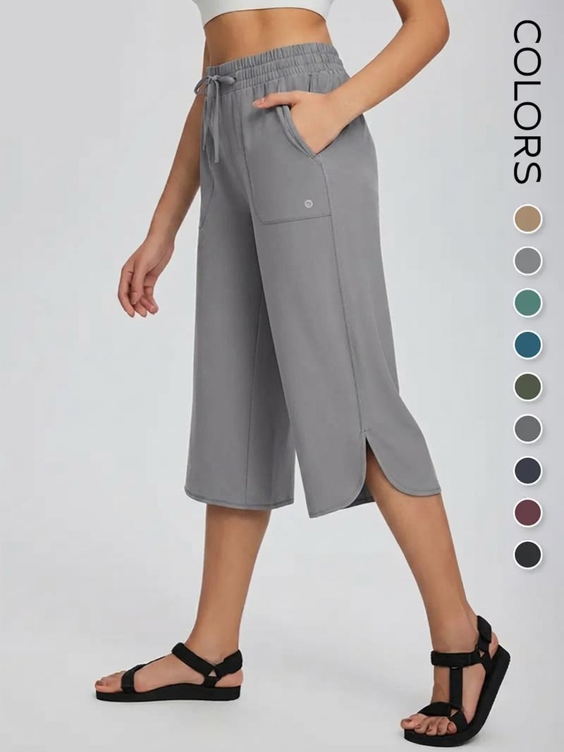 🌷 Women's Wide Leg Yoga Capris – High Waisted with Pockets, Quick Dry, Lightweight, UPF 50+ Sun Protection – Loose Comfy for Hiking, Gym, Travel & Outdoor Workout ☀️