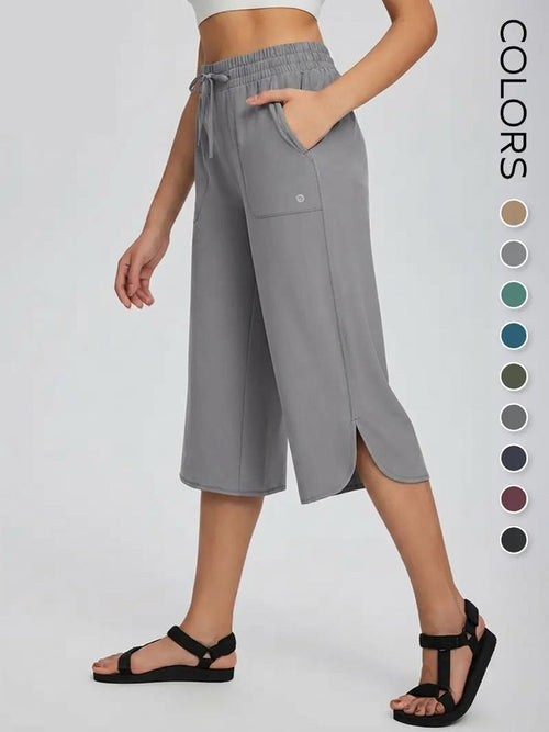 🌷 Women's Wide Leg Yoga Capris – High Waisted with Pockets, Quick Dry, Lightweight, UPF 50+ Sun Protection – Loose Comfy for Hiking, Gym, Travel & Outdoor Workout ☀️