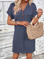 🌷🌷Francesca Quarter Button V-Neck Short Sleeve Dress