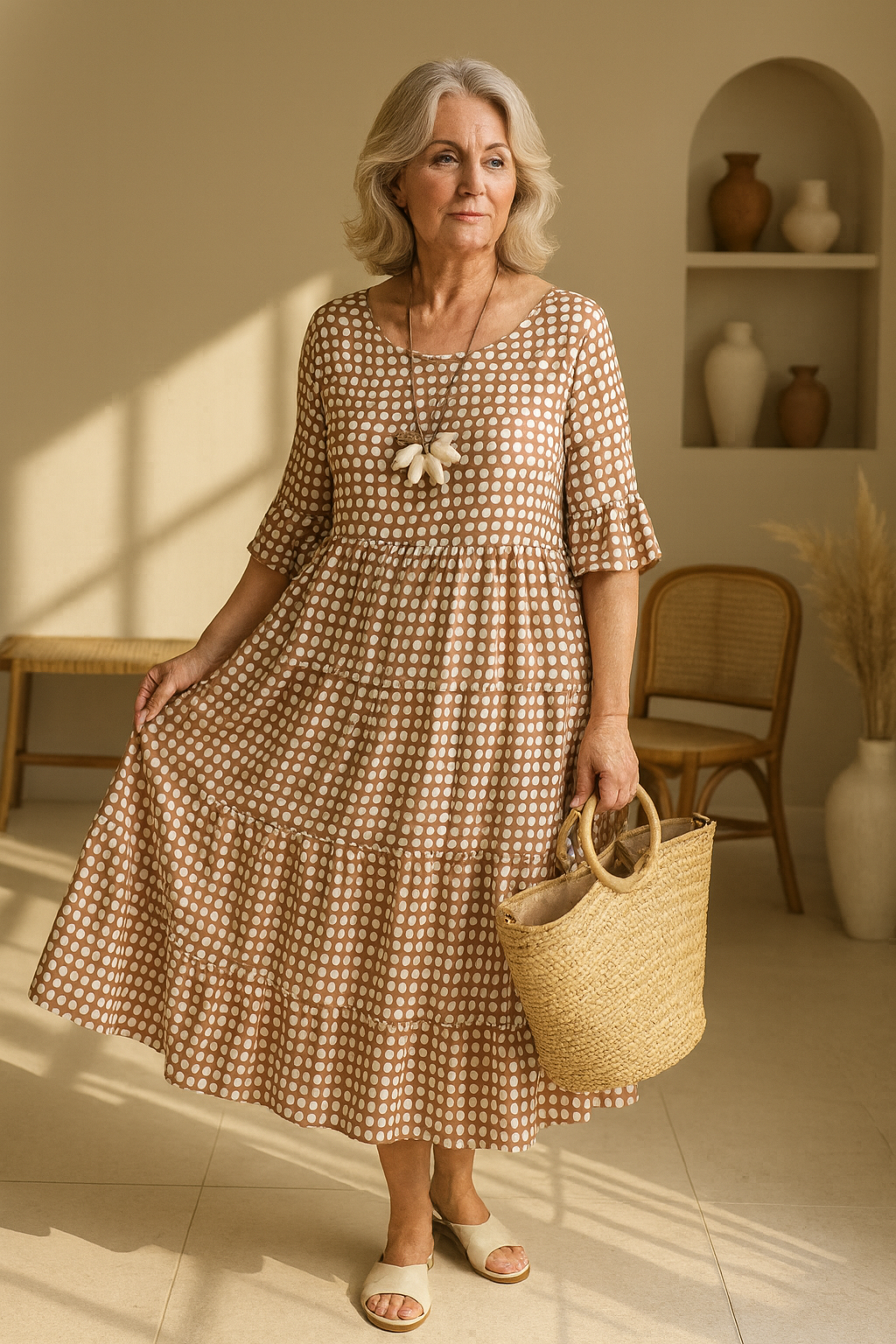 🌷🌷Serry – Short-Sleeve Midi Dress with Relaxed Fit