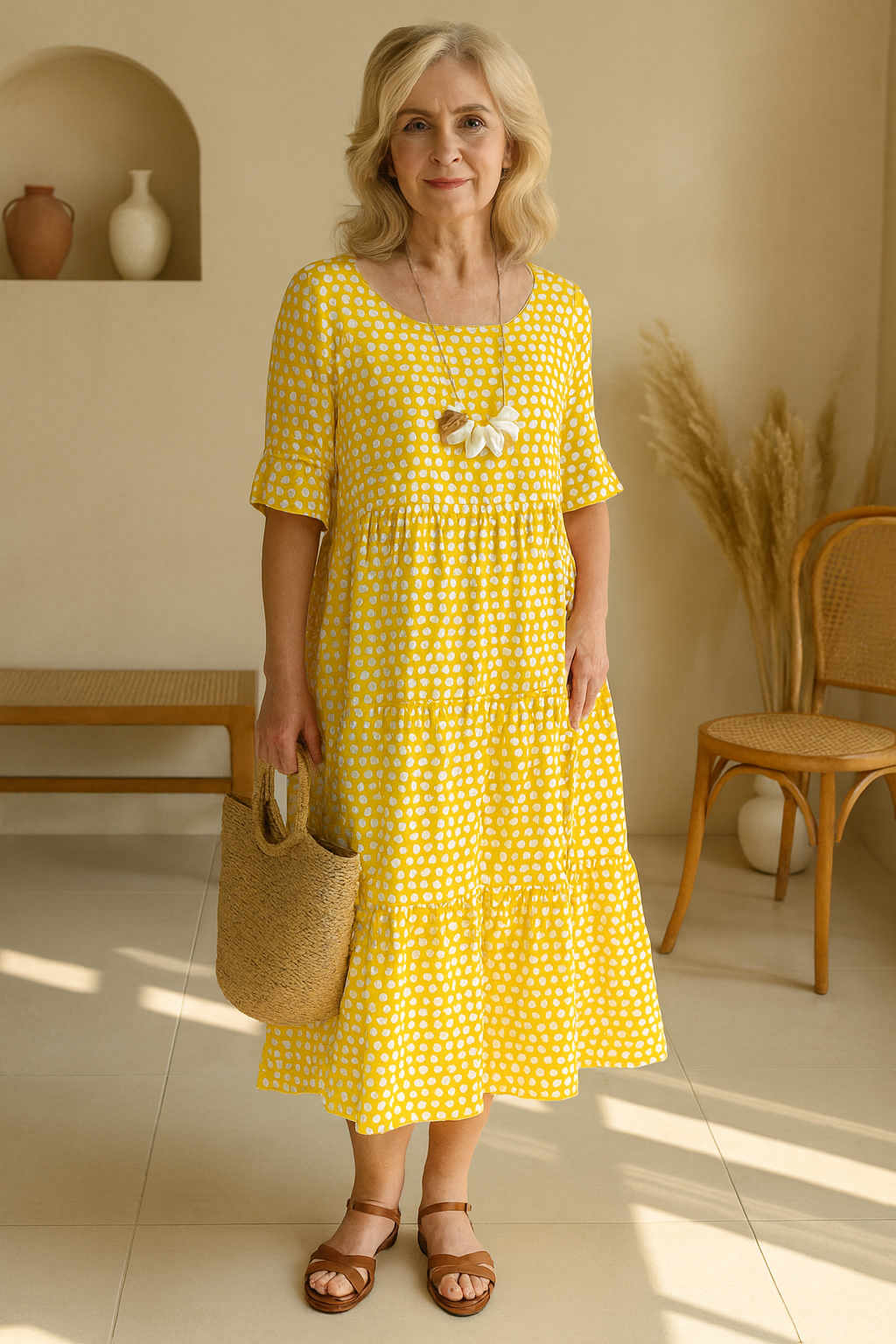 🌷🌷Serry – Short-Sleeve Midi Dress with Relaxed Fit