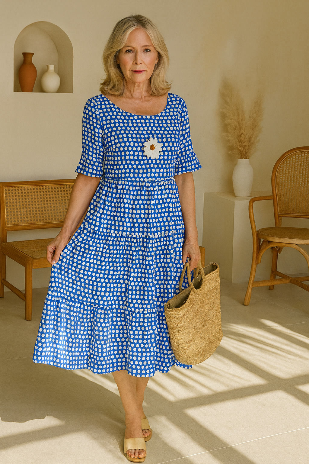 🌷🌷Serry – Short-Sleeve Midi Dress with Relaxed Fit