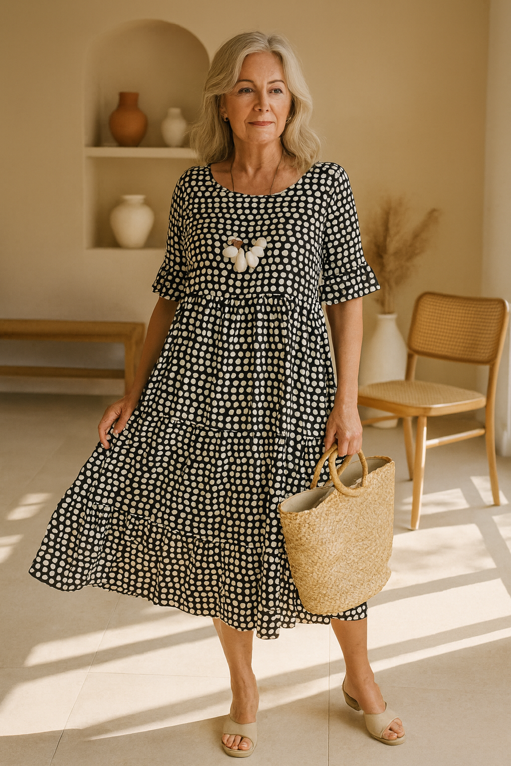 🌷🌷Serry – Short-Sleeve Midi Dress with Relaxed Fit
