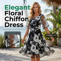 🌷🌷50% OFF NOW! ✨ Women's Floral A-Line Party Dress – Double-Layer Chiffon, Elegant Print & Knee-Length Fit 👗