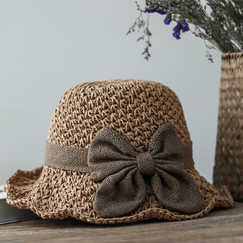 🌿🌿Straw Hat with Retro Bow – Foldable & Breathable for Summer