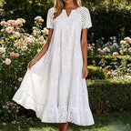 🌿🌿Today 49% off🔥2026 White Eyelet Summer Dress with V-Neck – Airy Women's Dress for Garden Parties & Weddings