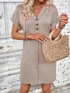 🌷🌷Francesca Quarter Button V-Neck Short Sleeve Dress