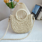 🌷Women woven summer beach half moon shoulder bags vintage