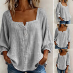 🌿🌿Pink Square-Neck Half-Button Shirt