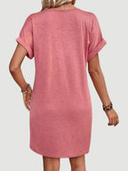 🌷🌷Francesca Quarter Button V-Neck Short Sleeve Dress