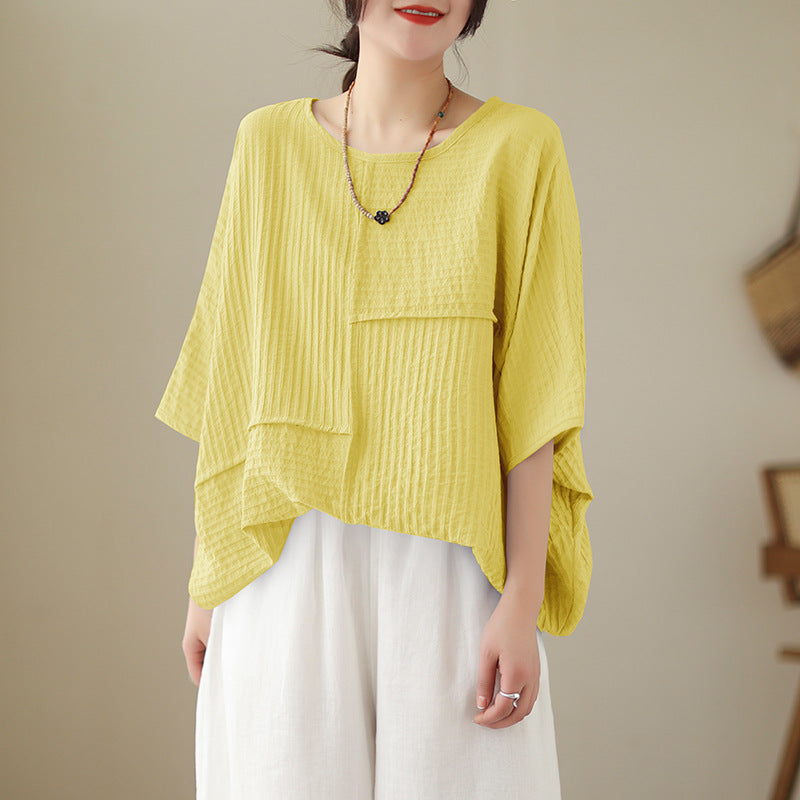 🌷🌷Vertical Textured Patchwork Top – Slimming & Effortless Style