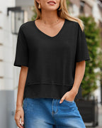 🌷Womens Summer V-Neck Short Sleeve Loose Fit T-Shirt