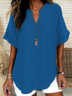 🔥🔥🔥Limited time sale Atasia - Soft-Touch Notched-Neck Blouse