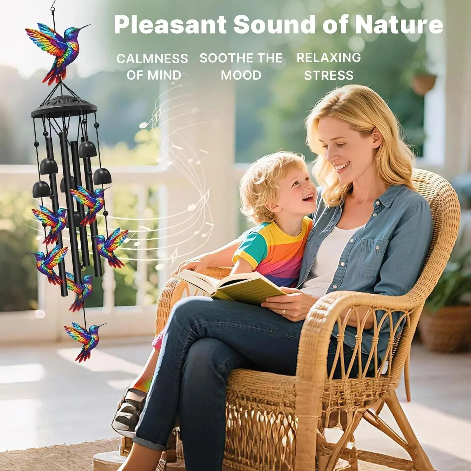 💝💝Colorful hummingbird wind chime with metal tubes and bells