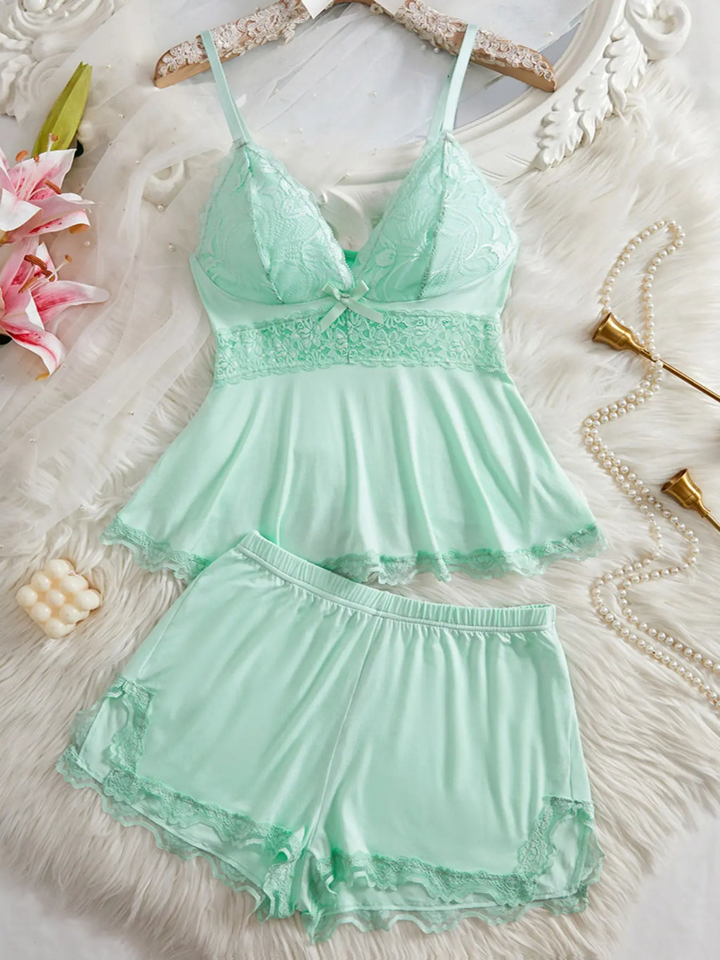 🌸 Women's Lace Trim PJ Set 🎉 Great Discount Now