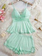🌸 Women's Lace Trim PJ Set 🎉 Great Discount Now