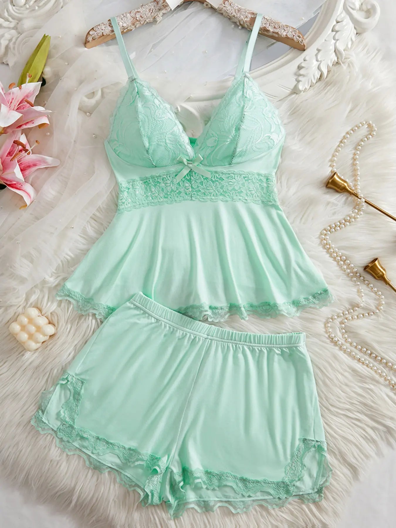 🌸 Women's Lace Trim PJ Set 🎉 Great Discount Now