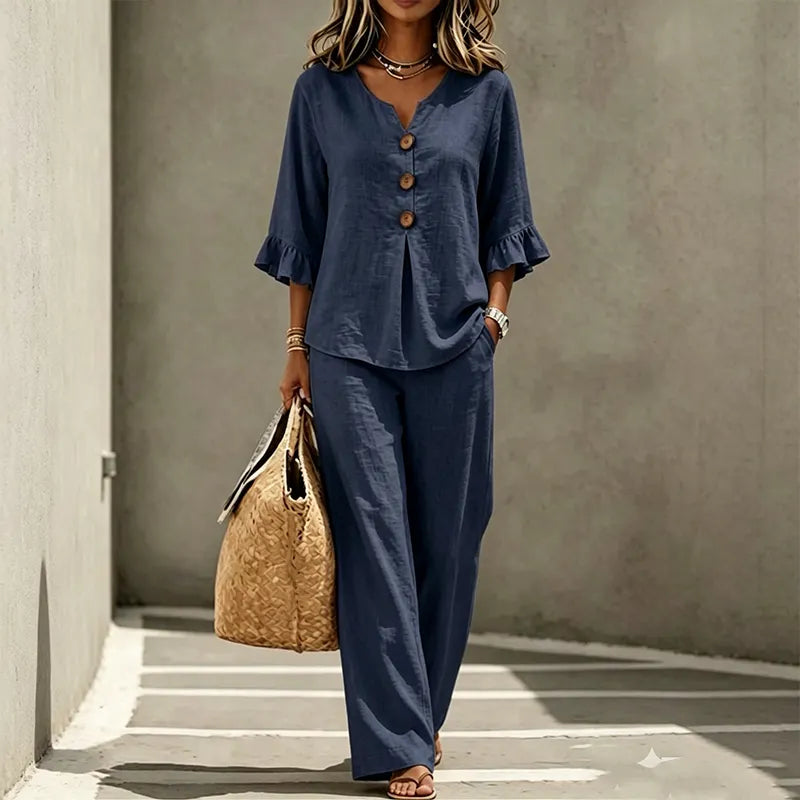 💝💝Women's ruffled sleeve top and wide leg pants set