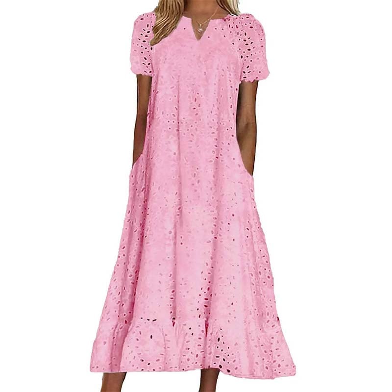 🌿🌿Today 49% off🔥2026 White Eyelet Summer Dress with V-Neck – Airy Women's Dress for Garden Parties & Weddings