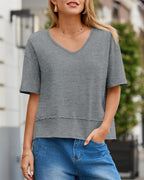 🌷Womens Summer V-Neck Short Sleeve Loose Fit T-Shirt
