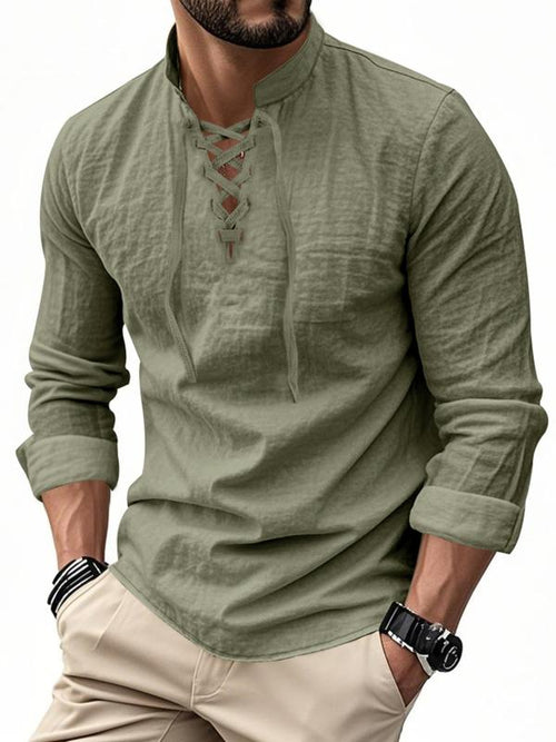 💚 Men's Linen Casual Long Sleeve Polo Shirt, Stylish New Design