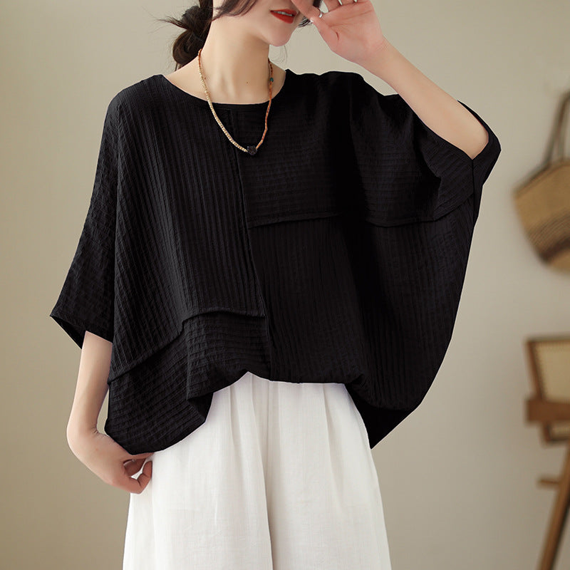 🌷🌷Vertical Textured Patchwork Top – Slimming & Effortless Style