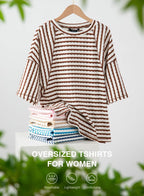 🔥🔥Womens Summer Tops Oversized Tshirts for Women Striped Color Block Short Sleeve T Shirts Crewneck Casual Tee Blouses