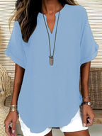 🔥🔥🔥Limited time sale Atasia - Soft-Touch Notched-Neck Blouse