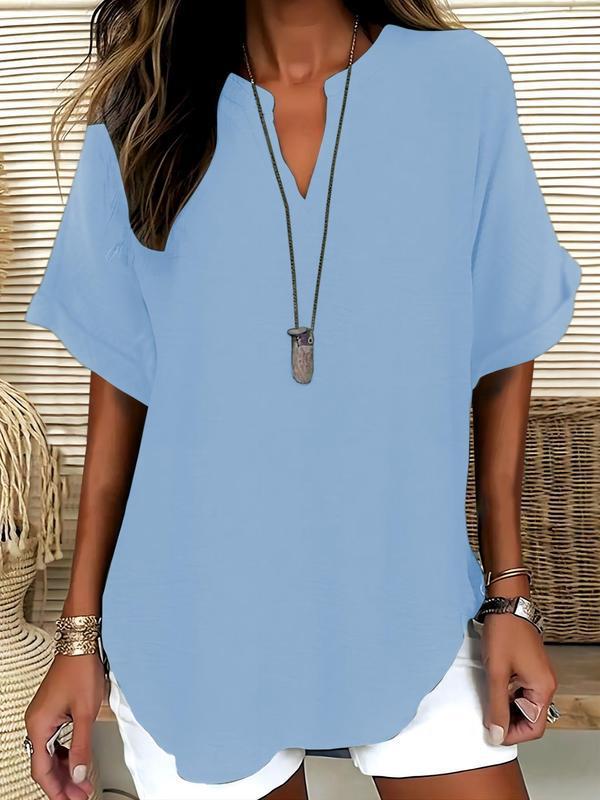🔥🔥🔥Limited time sale Atasia - Soft-Touch Notched-Neck Blouse