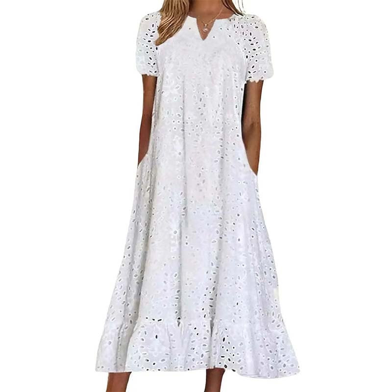 🌿🌿Today 49% off🔥2026 White Eyelet Summer Dress with V-Neck – Airy Women's Dress for Garden Parties & Weddings